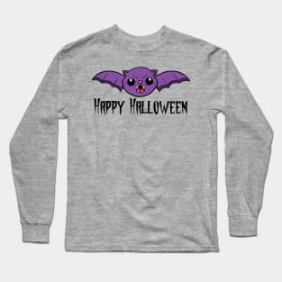 Happy Halloween Cat Bat Purple Long Sleeve T-Shirt